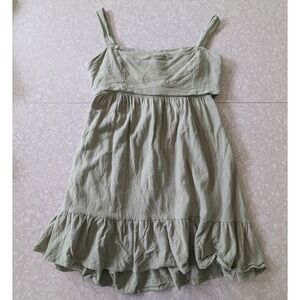 Altar'd State Sage Green Cotton Linen Tie Back Ruffle Babydoll Mini Dress Size M